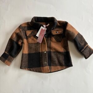 Brown‎ & Black Plaid Shacket Toddler 18M Fornia Apparel Shirt Jacket Snap Front